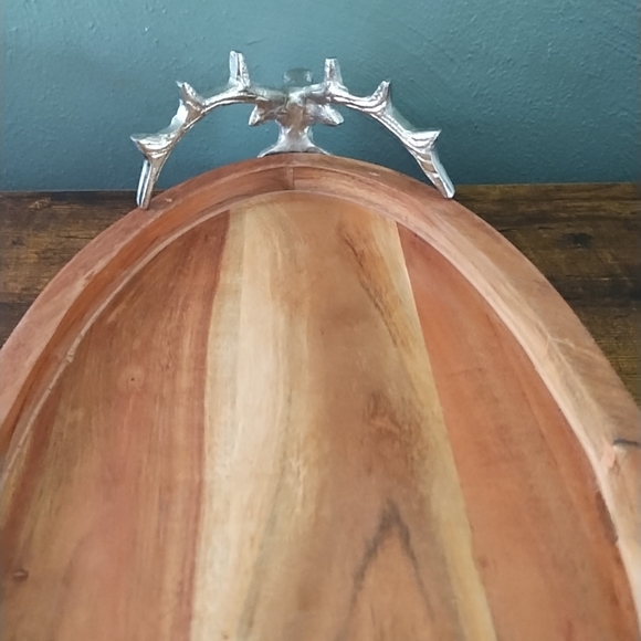 Pewter Stag Deer Wooden Serving Cheese Charcuterie Tray/Platter + Knife- India - Picture 6 of 13